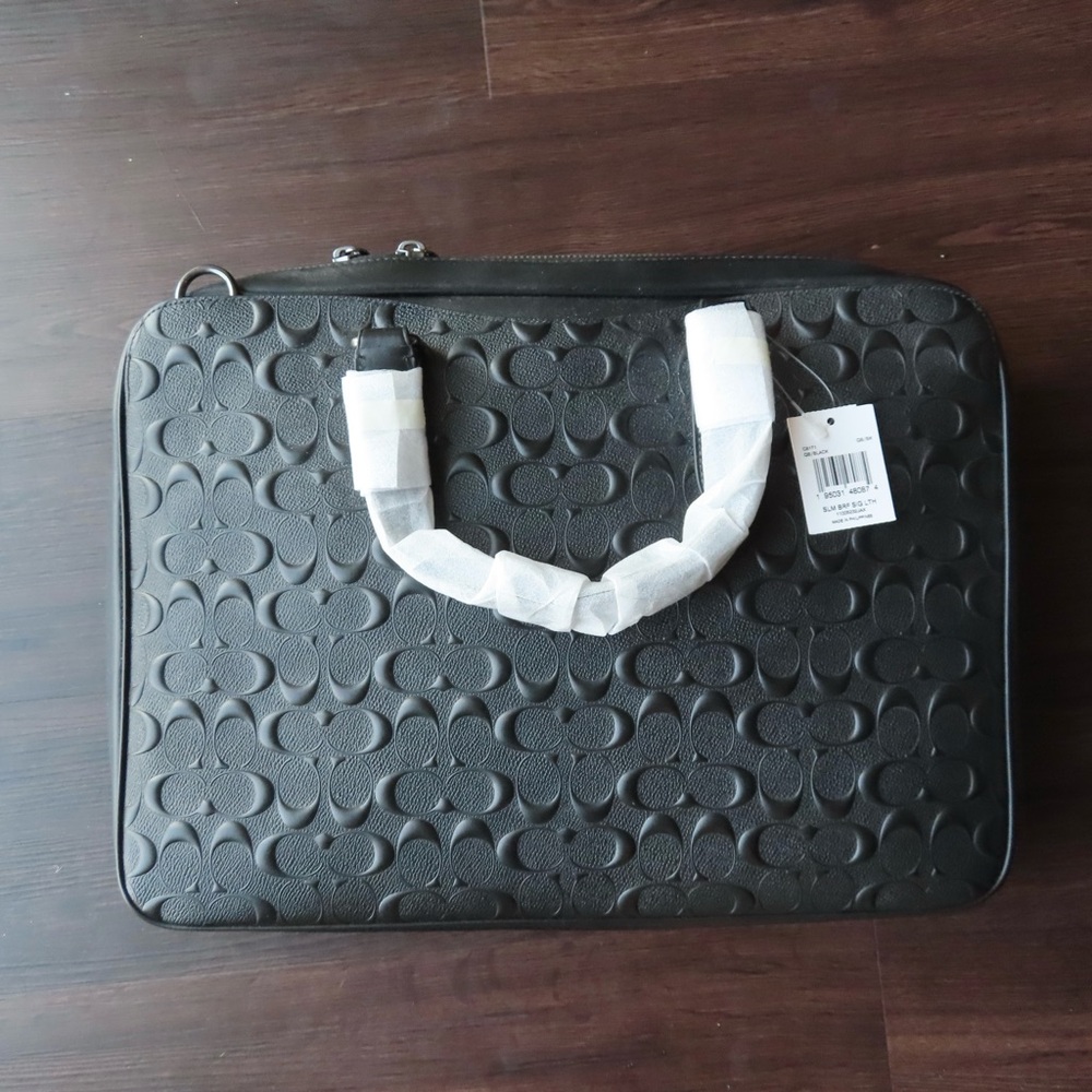 Coach Graham Slim Brief In Black Signature Leather - Picture 5 of 9